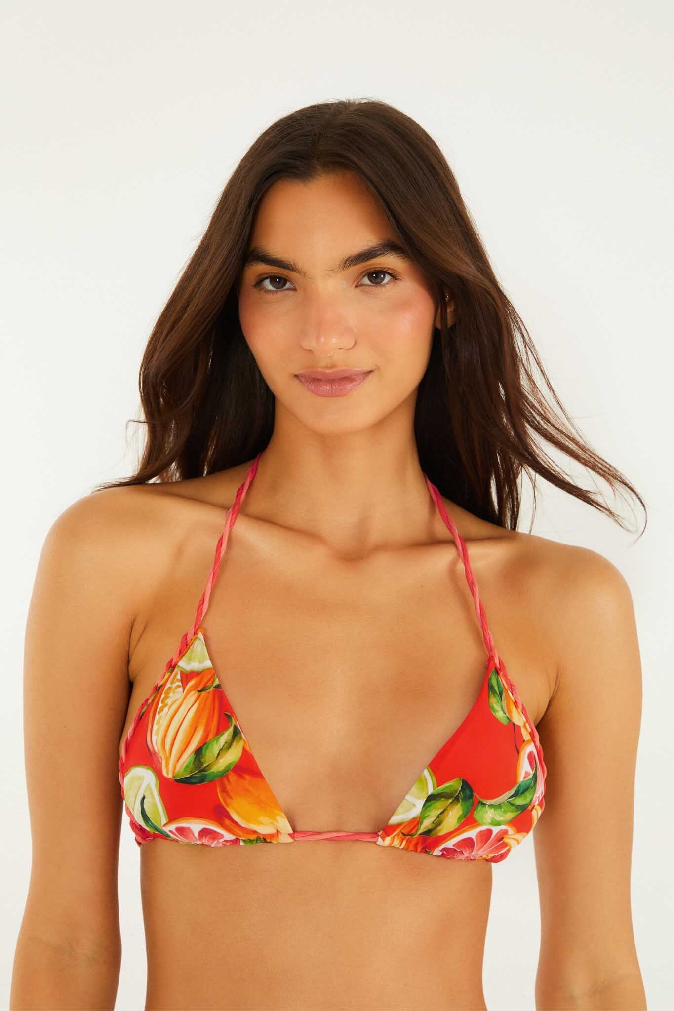 Red Fruits Rope Ties Triangle Bikini Top