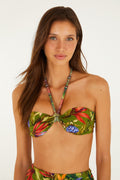 Dark Green Strelitzia Push Up Bikini Top