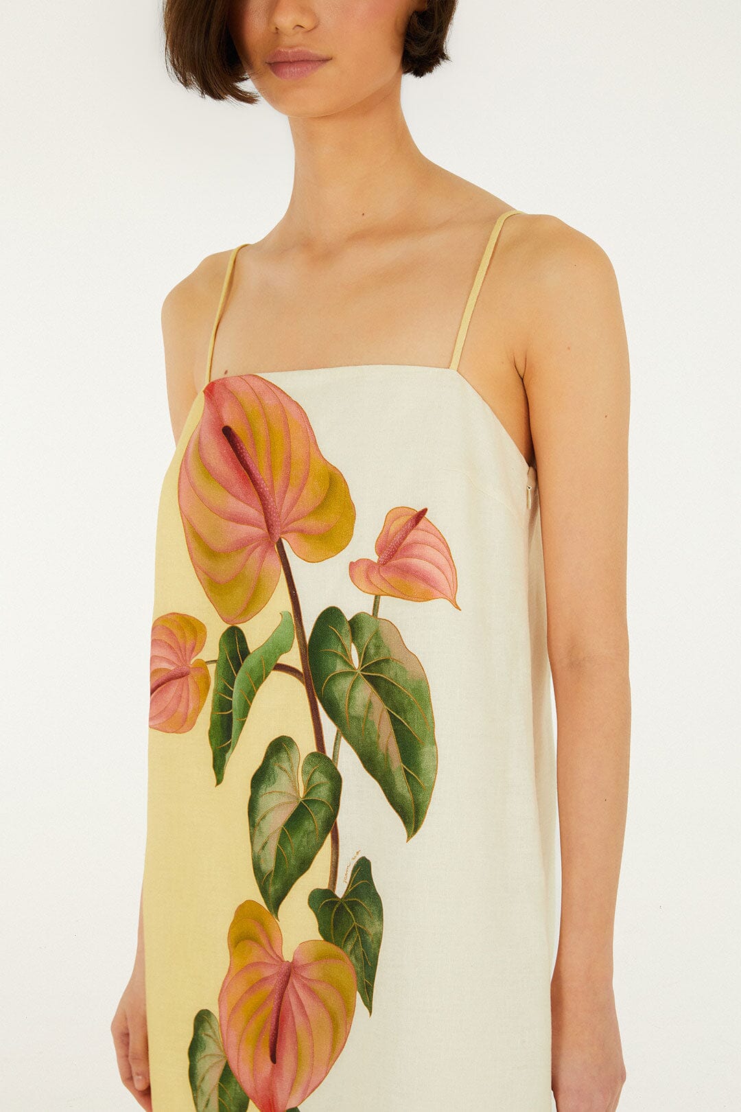 Golden Yellow Anthurium Square Neck Mini Dress