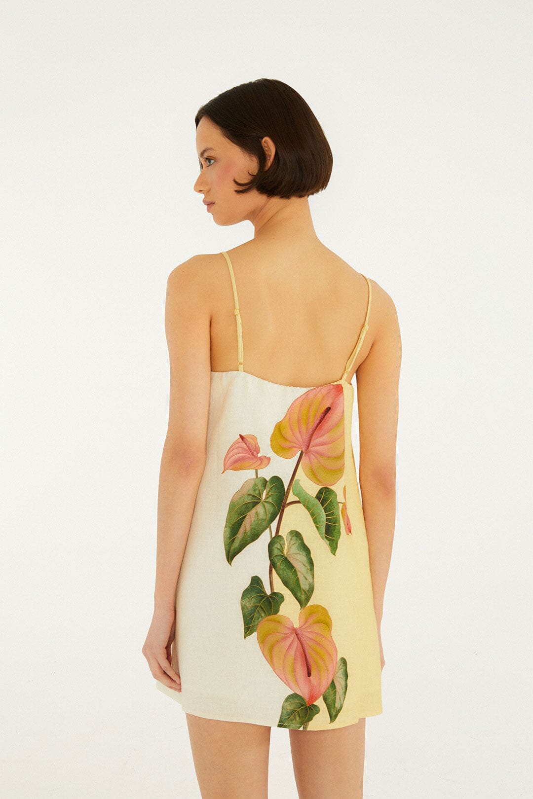 Golden Yellow Anthurium Square Neck Mini Dress