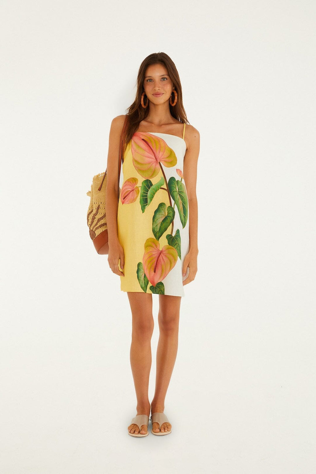 Golden Yellow Anthurium Square Neck Mini Dress