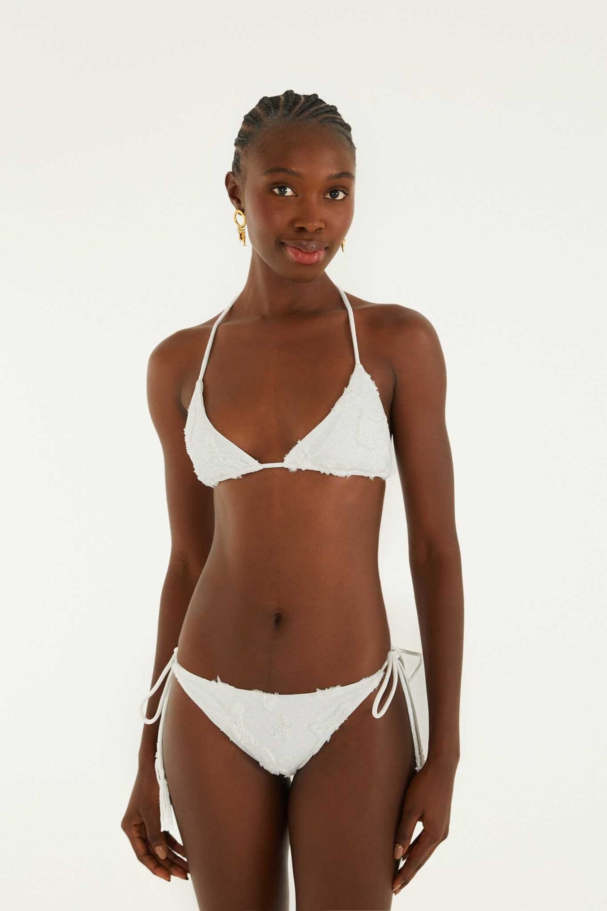 White Beaded Side Ties Bikini Bottom