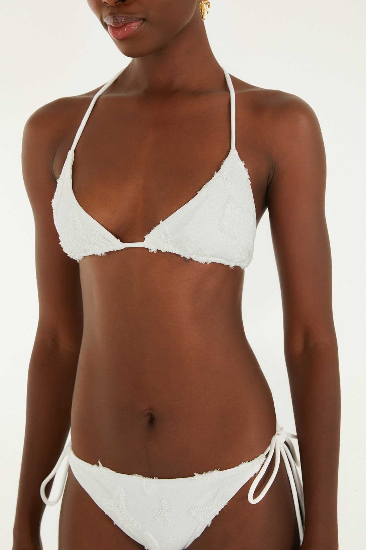 White Beaded Side Ties Bikini Bottom