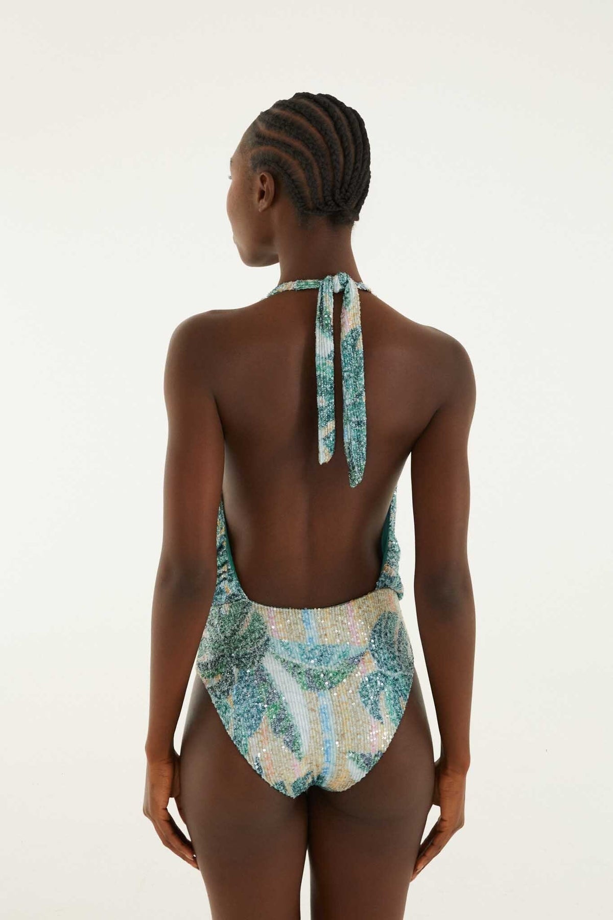 Green Mosaic Sequined One Piece Swimsuit