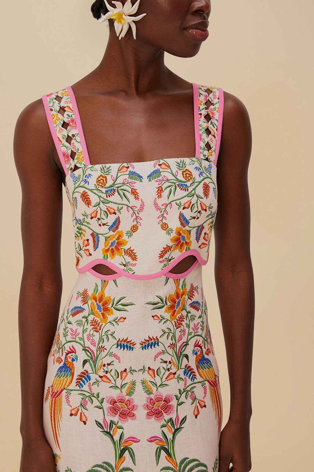 Pink Delicate Forest Euroflax™ Premium Linen Mini Dress