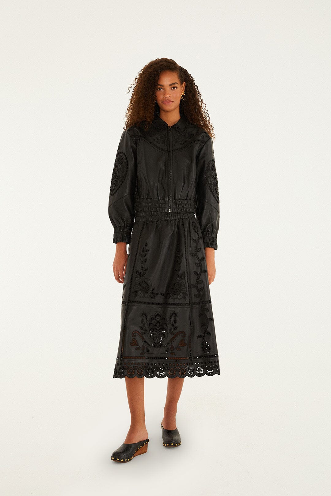 Black Richelieu Heart Leather Skirt