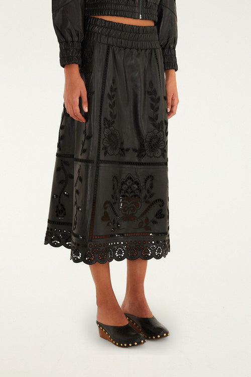 Black Richelieu Heart Leather Skirt