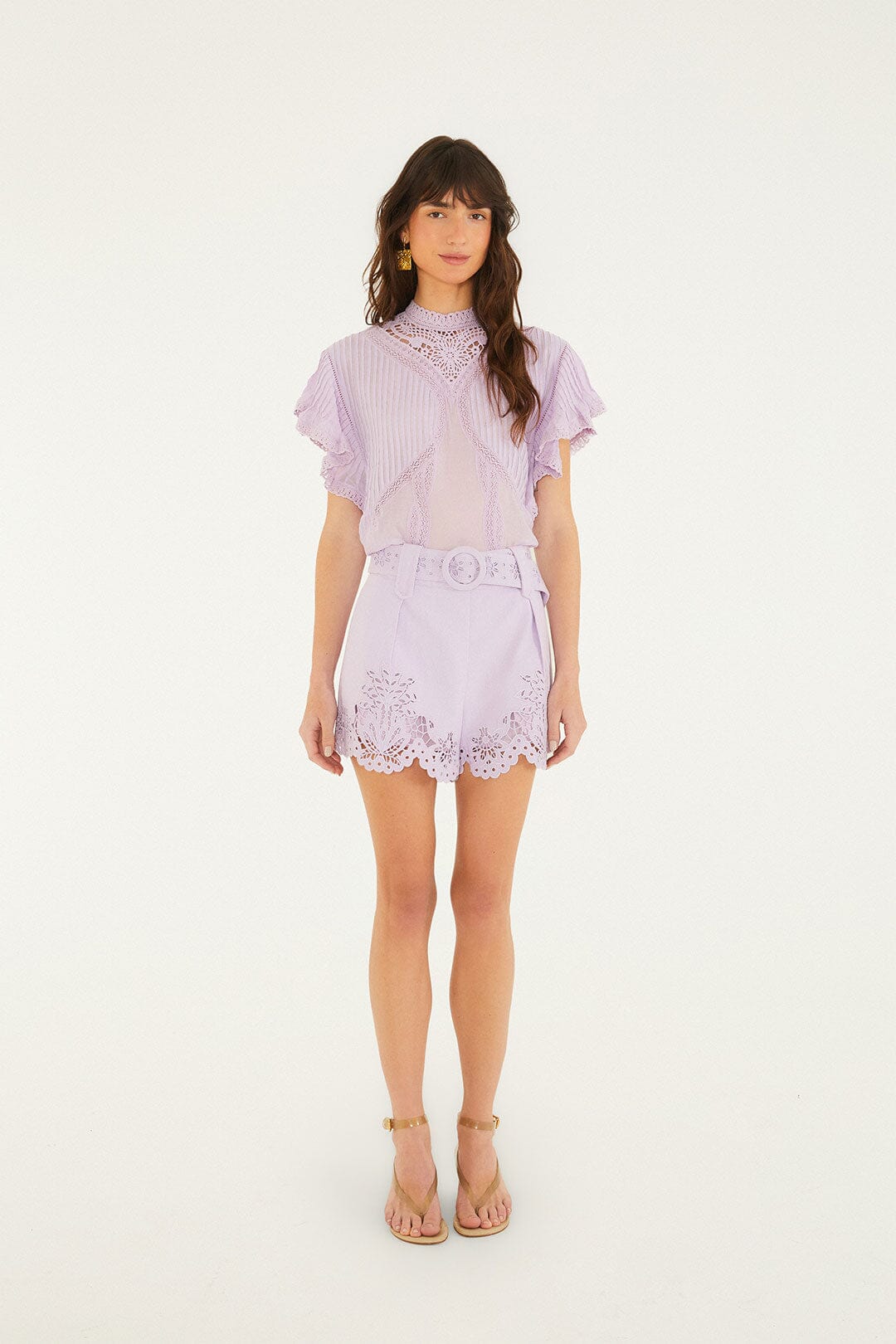 Lilac Lace Ruffled Blouse