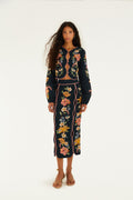 Dark Blue Maira Floral Midi Skirt
