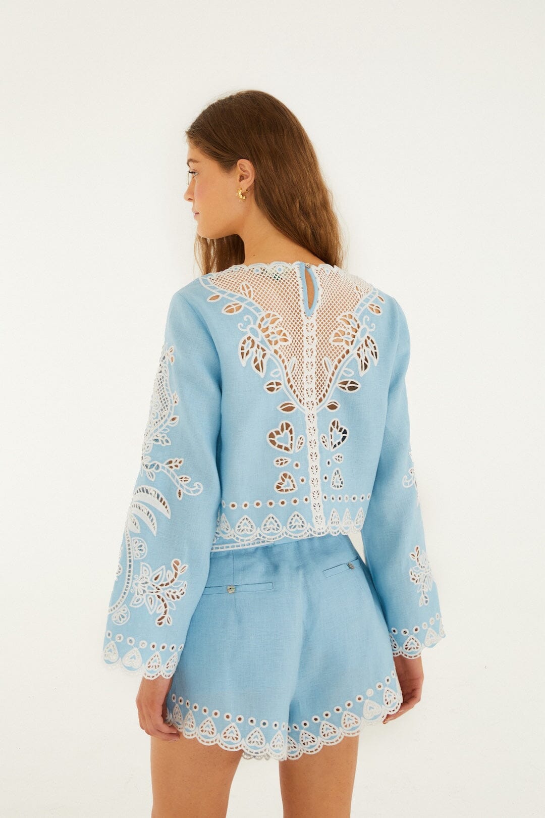 Light Blue Romantic Richelieu Blouse