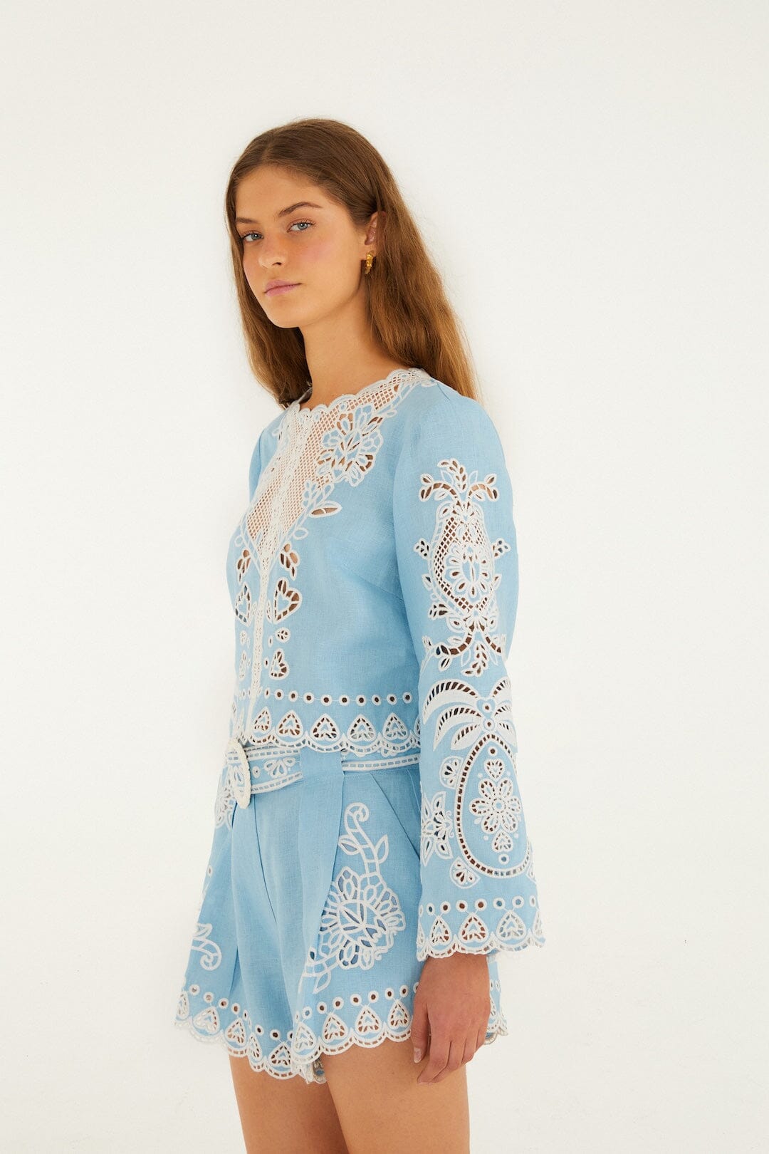 Light Blue Romantic Richelieu Blouse