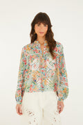 Multicolor Rendeira Cutwork Long Sleeve Blouse