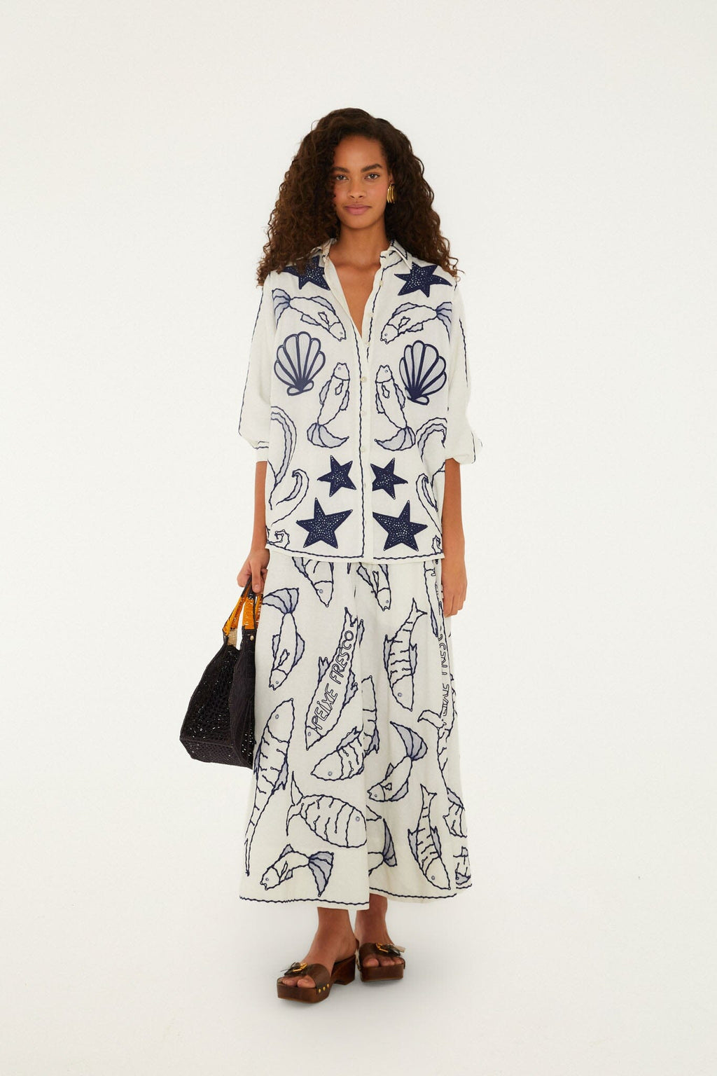 Off-White Fresh Fish Embroidered Midi Skirt