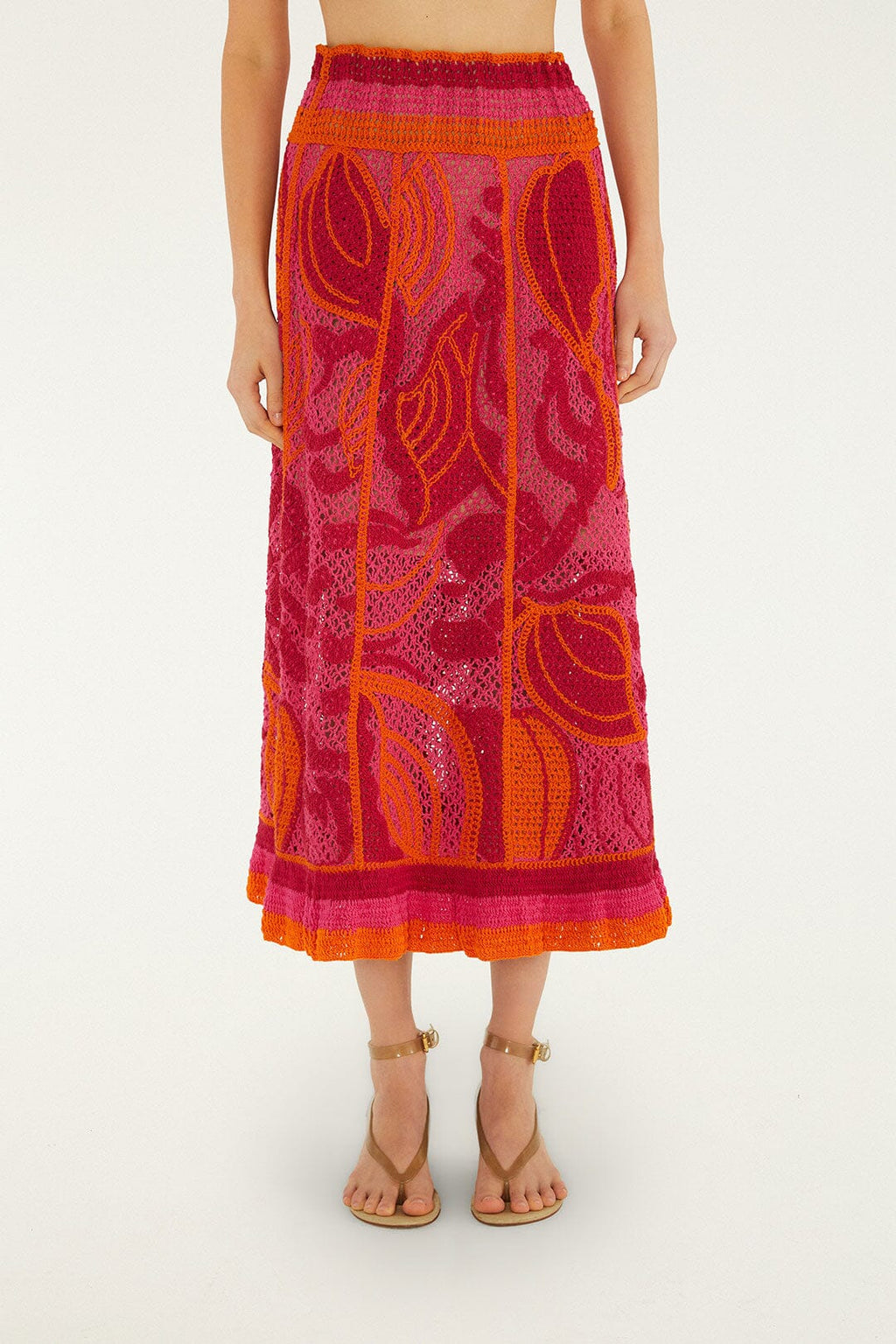 Pink And Orange Seashell Crochet Midi Skirt