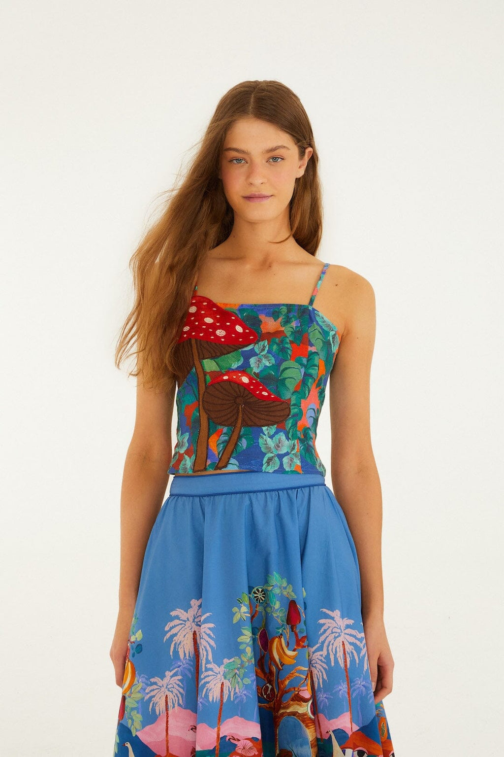 Mushroom Dream Landscape Embroidered Sleeveless Top