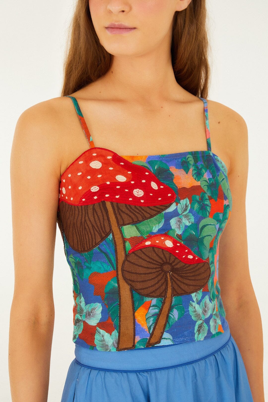 Mushroom Dream Landscape Embroidered Sleeveless Top
