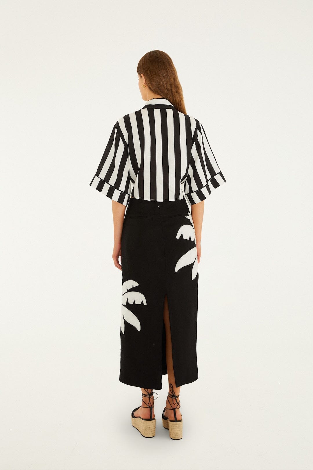 Black Embroidered Palm Tree Maxi Skirt