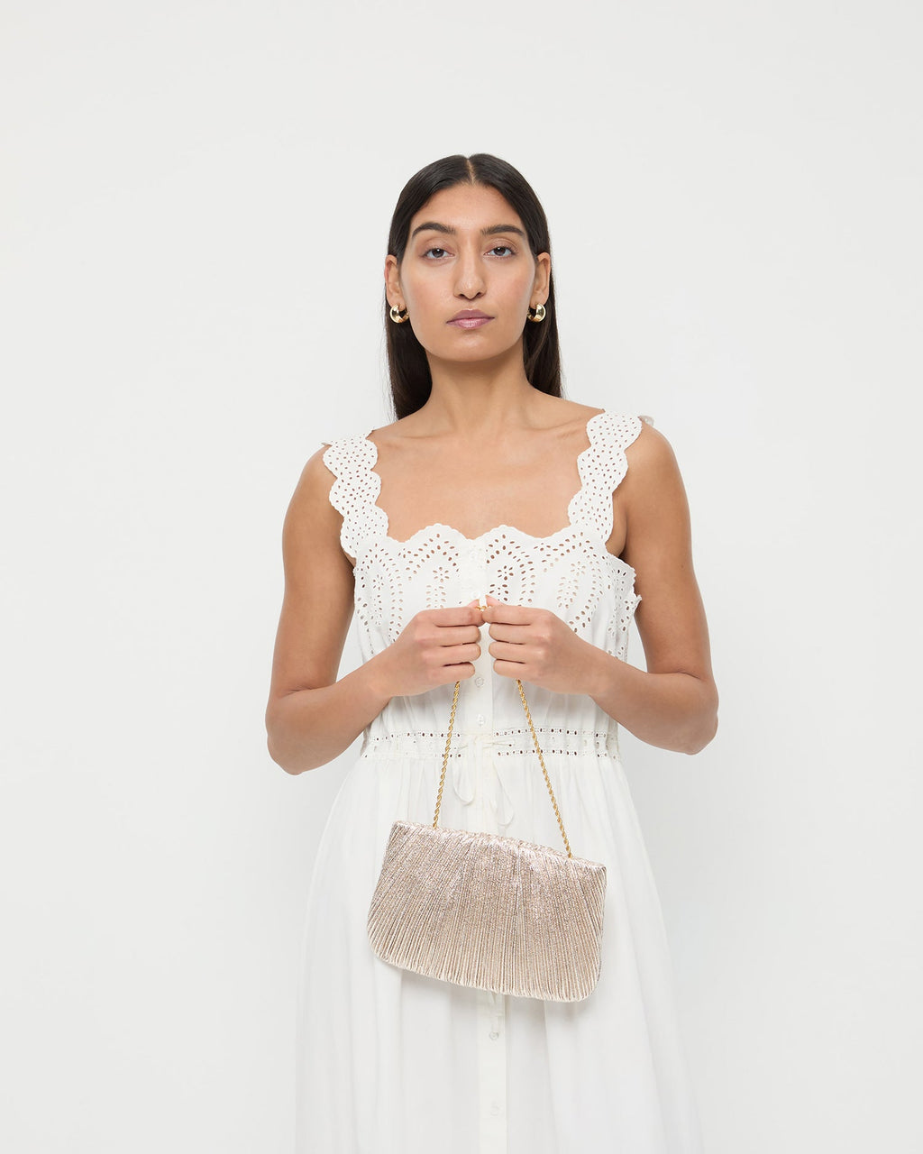 Brit Champagne Flat Pleated Clutch