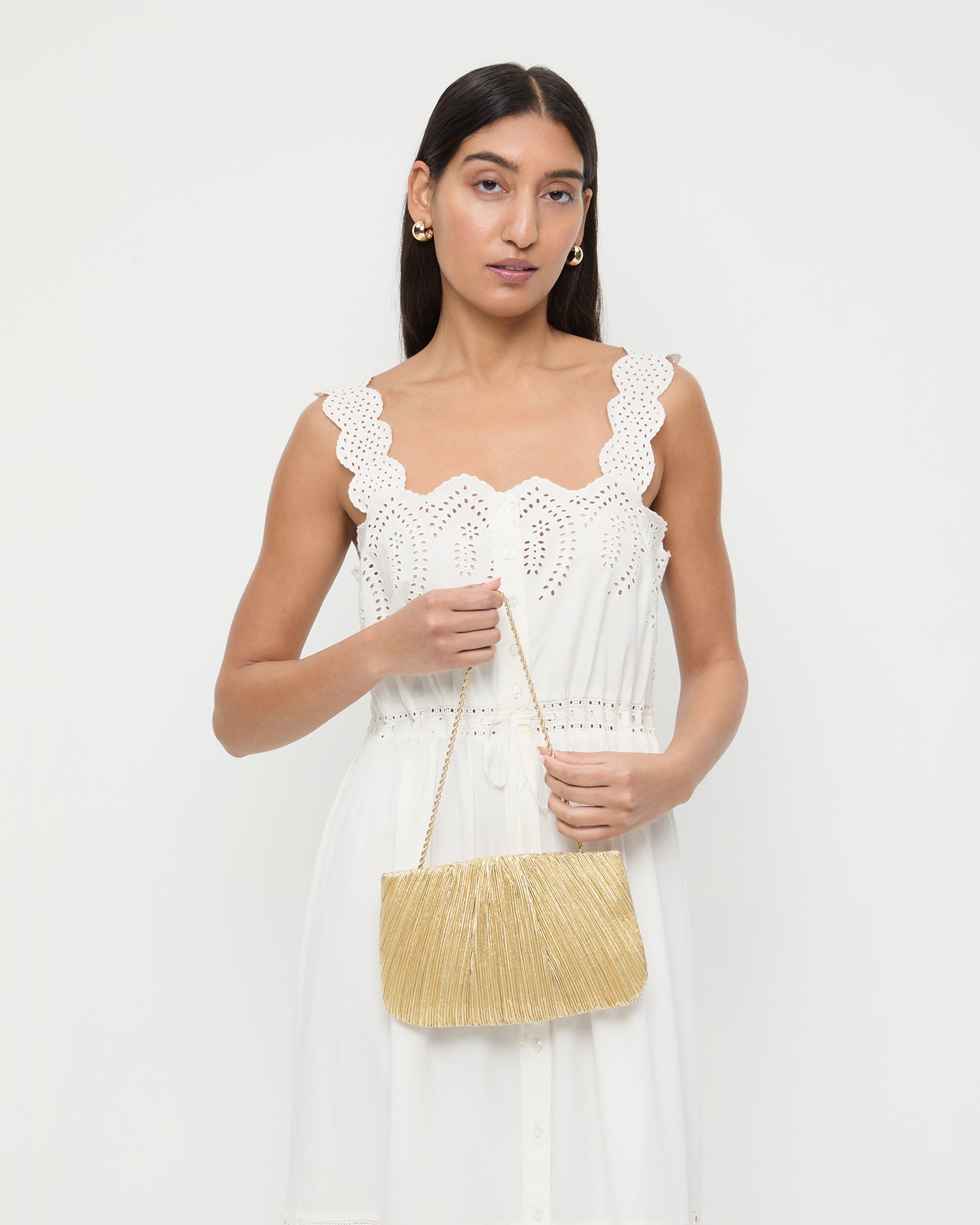 Brit Gold Lamé Pleated Clutch