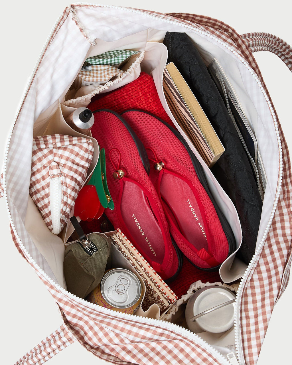 Dina Brown Gingham Travel Tote