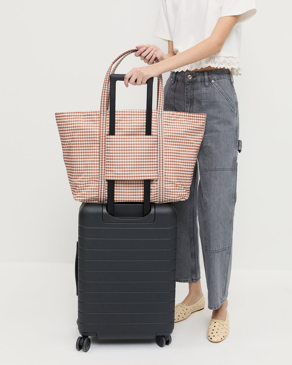 Dina Brown Gingham Travel Tote
