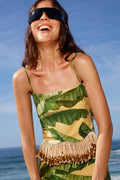 Yellow Fruit Leaves Banana Beaded Fringes Sleeveless Top