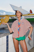 Red Summer In The Tropics Stripes T-Shirt & Scarf