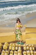 Yellow Fruit Leaves Banana Beaded Fringes Maxi Skirt