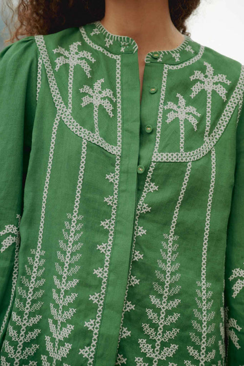 Bicolor Cross Stich Embroidery Blouse Long Sleeve