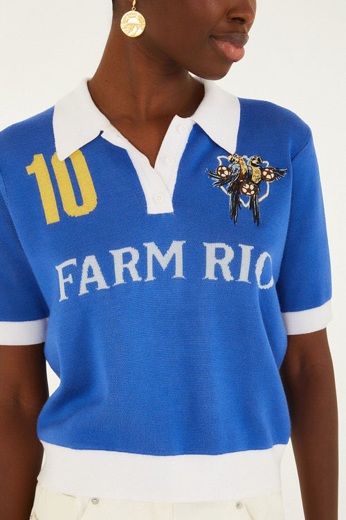 Blue And White Copa Short Sleeve Knit Polo Shirt