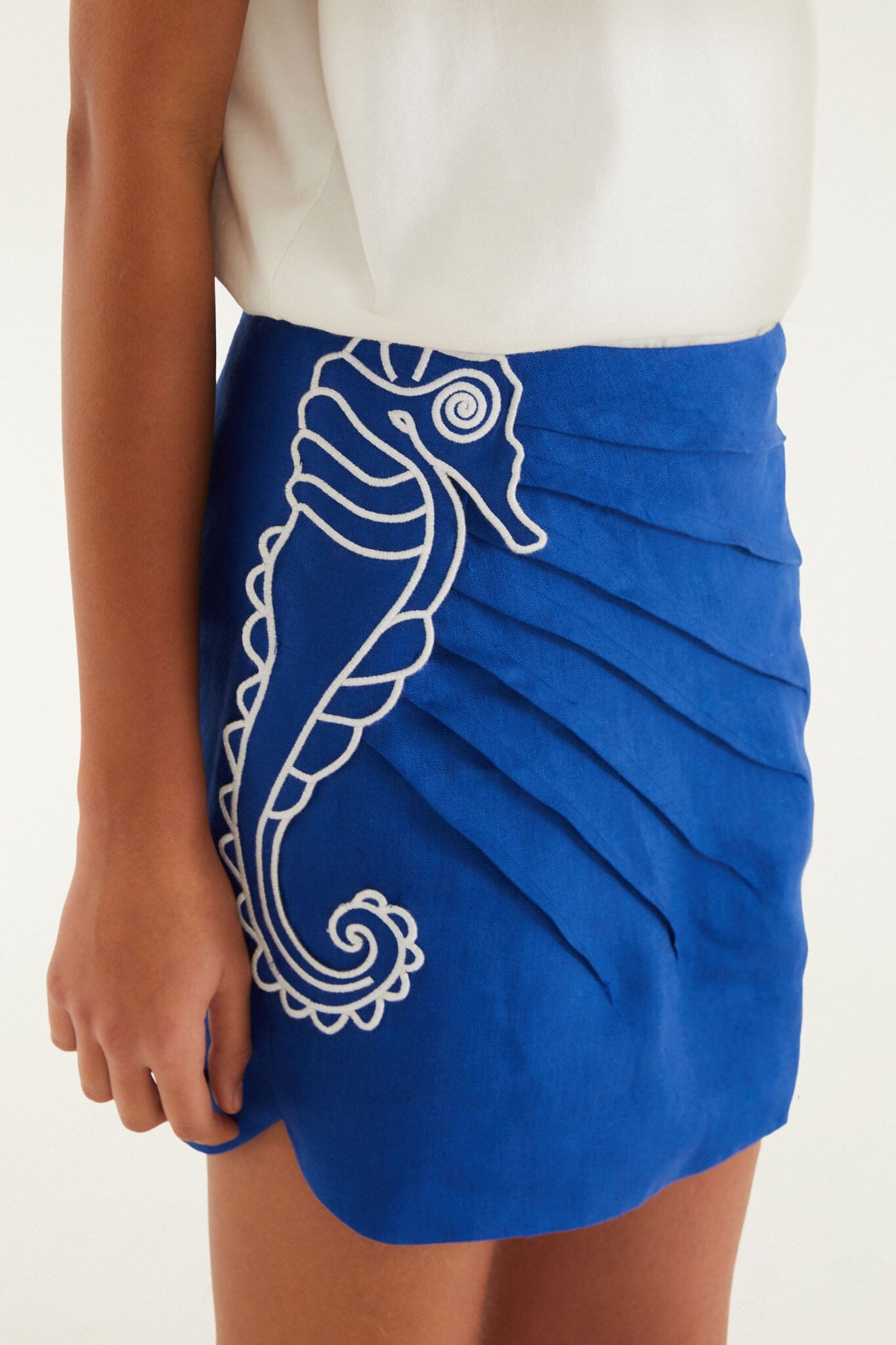 Blue Seahorse Embroidery  Mini Skirt