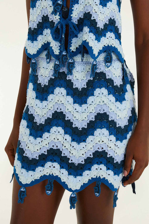Blue Waves Crochet Mini Skirt