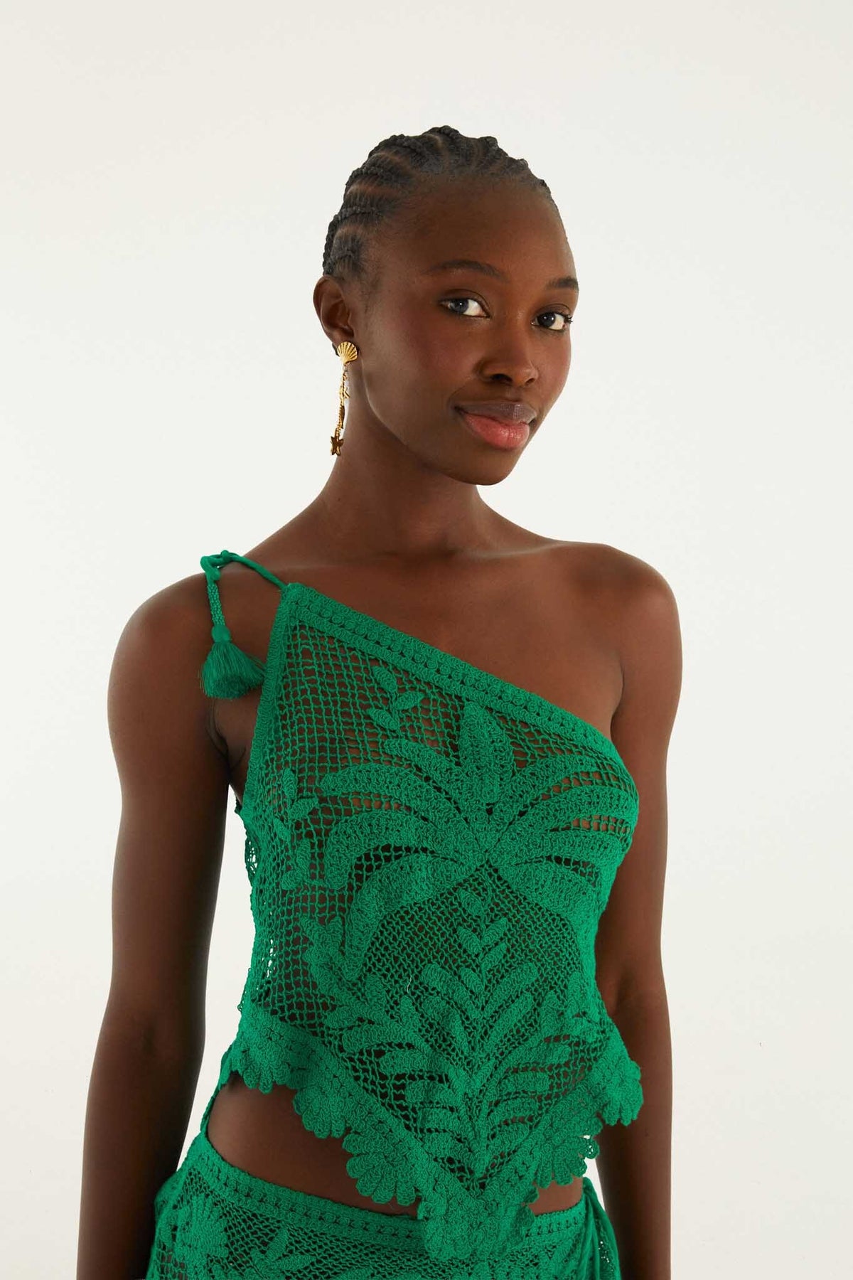 Green One-Shoulder Sheer Blouse
