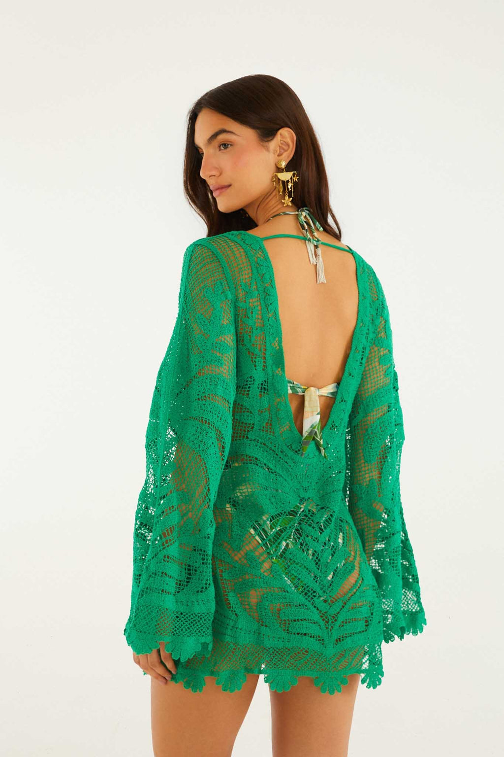Green Richelieu Open Sheer Back Mini Dress