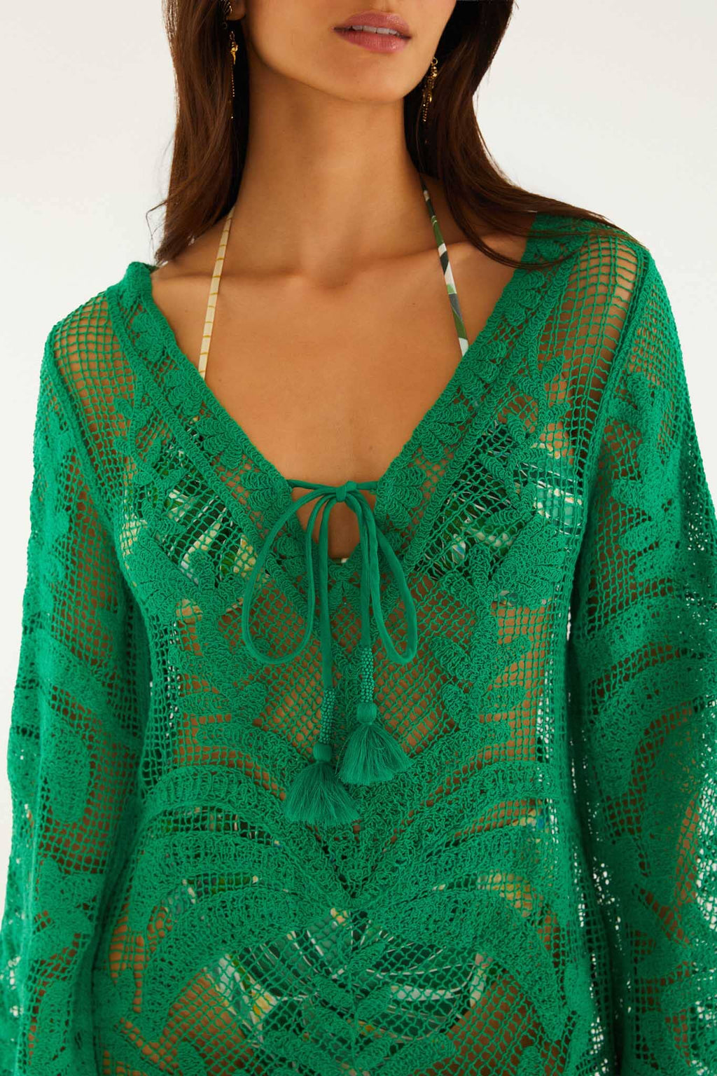Green Richelieu Open Sheer Back Mini Dress