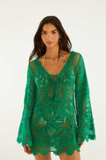Green Richelieu Open Sheer Back Mini Dress