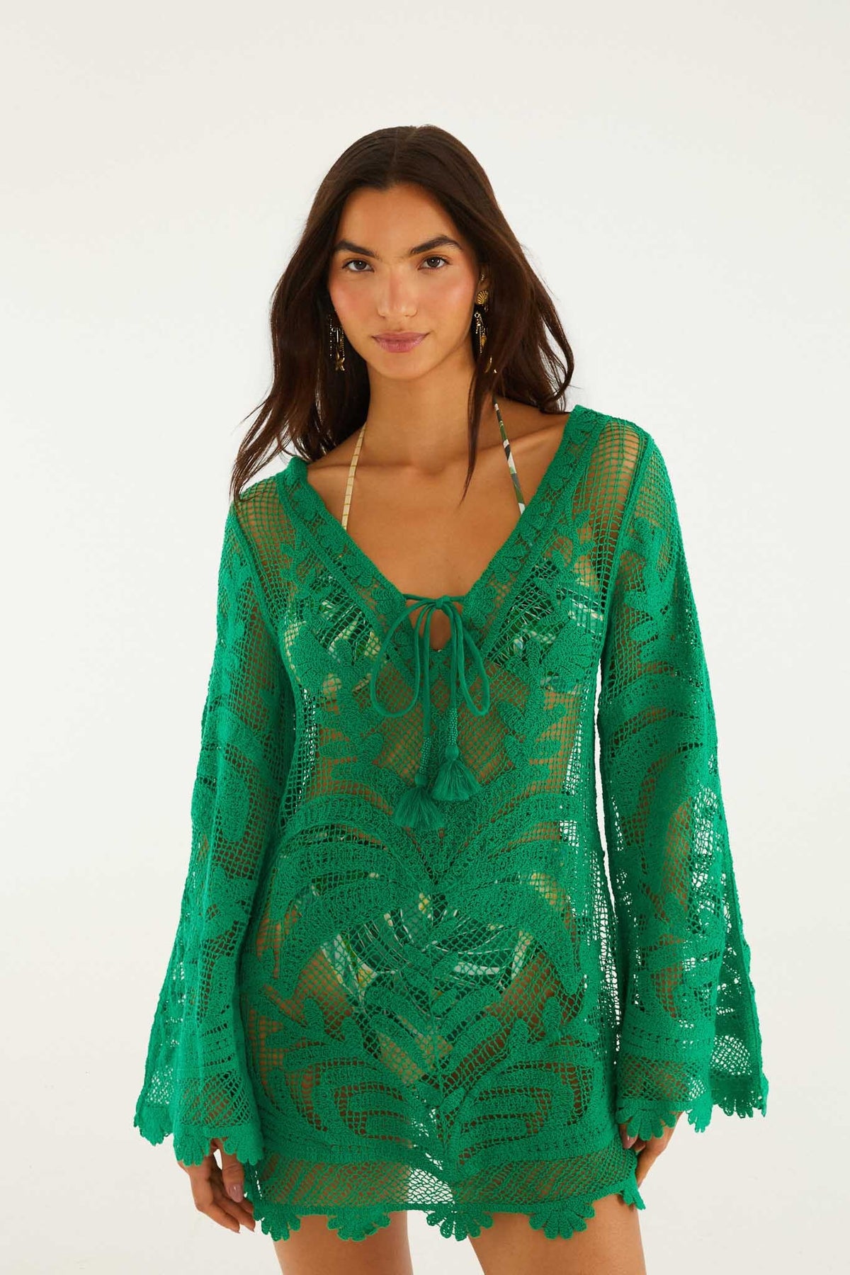 Green Richelieu Open Sheer Back Mini Dress