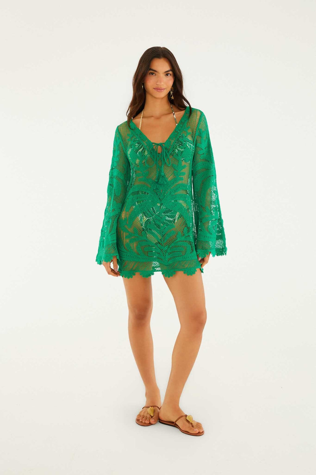 Green Richelieu Open Sheer Back Mini Dress