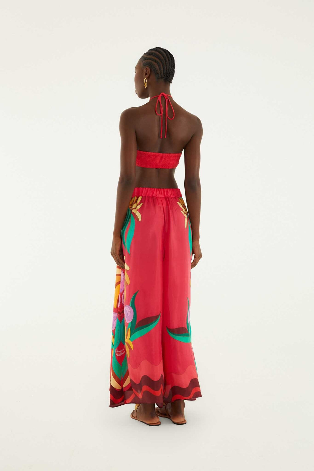 Multicolor Nature Beaded Tasssels Wide-Leg Pants