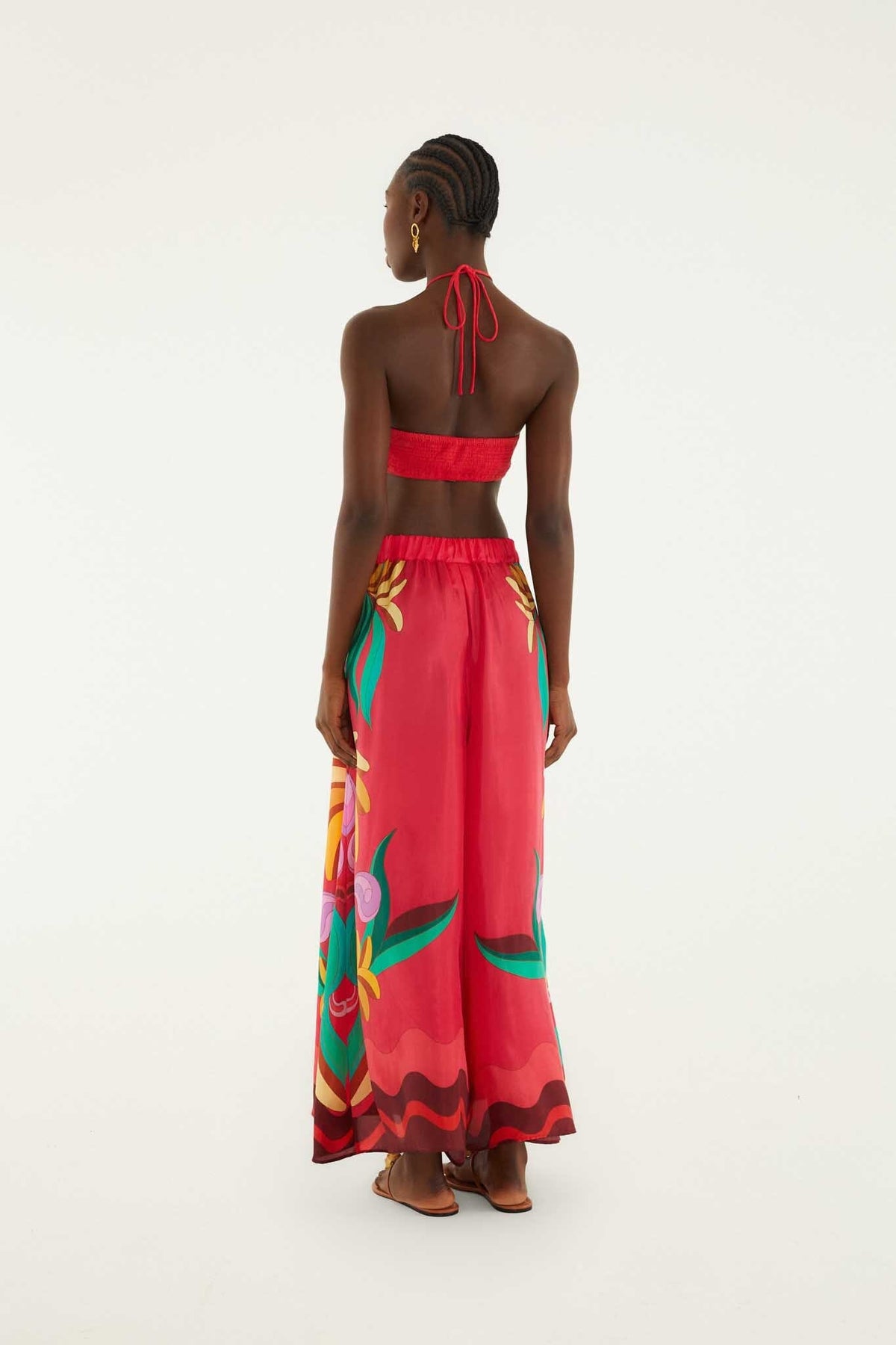 Multicolor Nature Beaded Tasssels Wide-Leg Pants