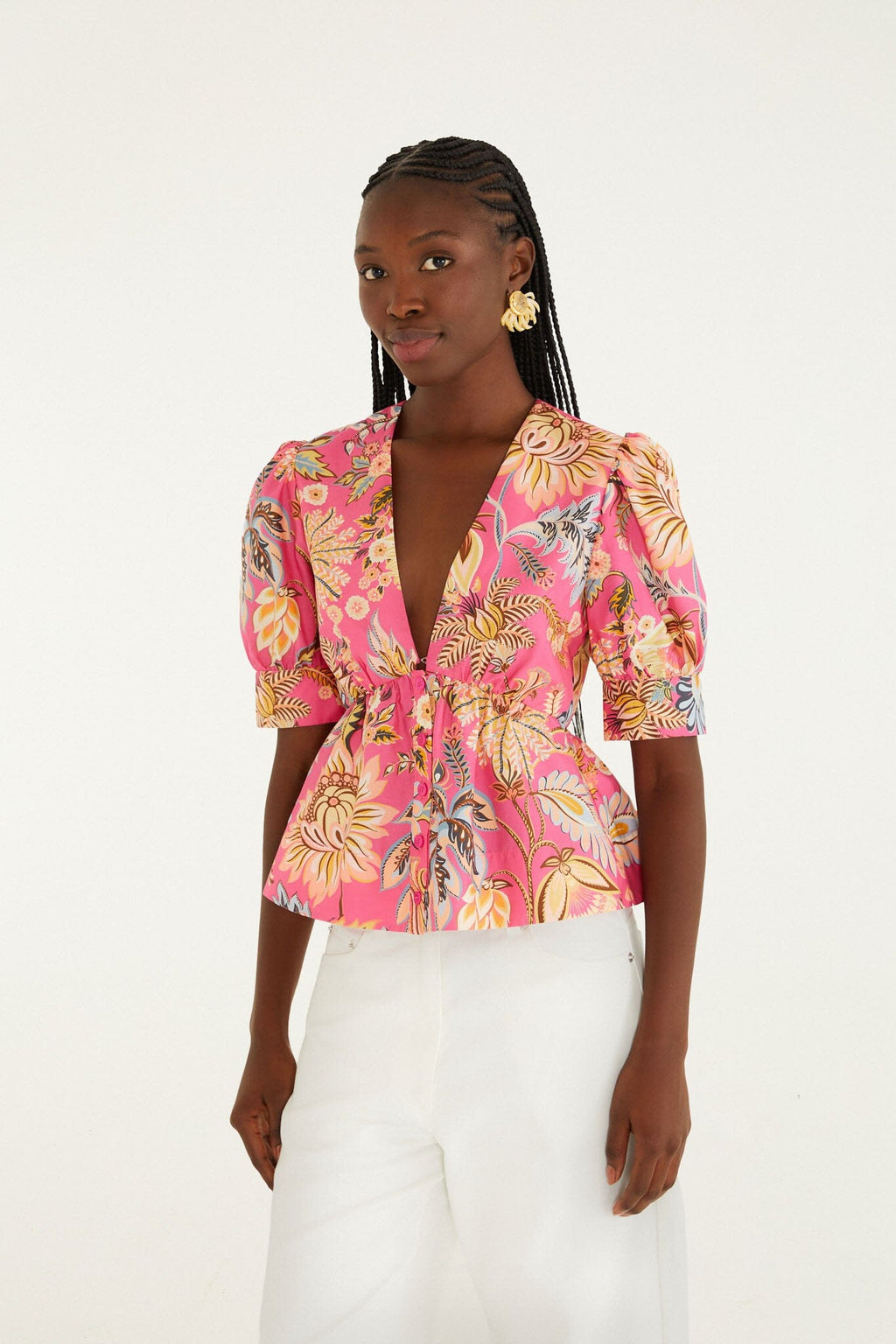 Pink Ligia Floral Puff Sleeve  Blouse