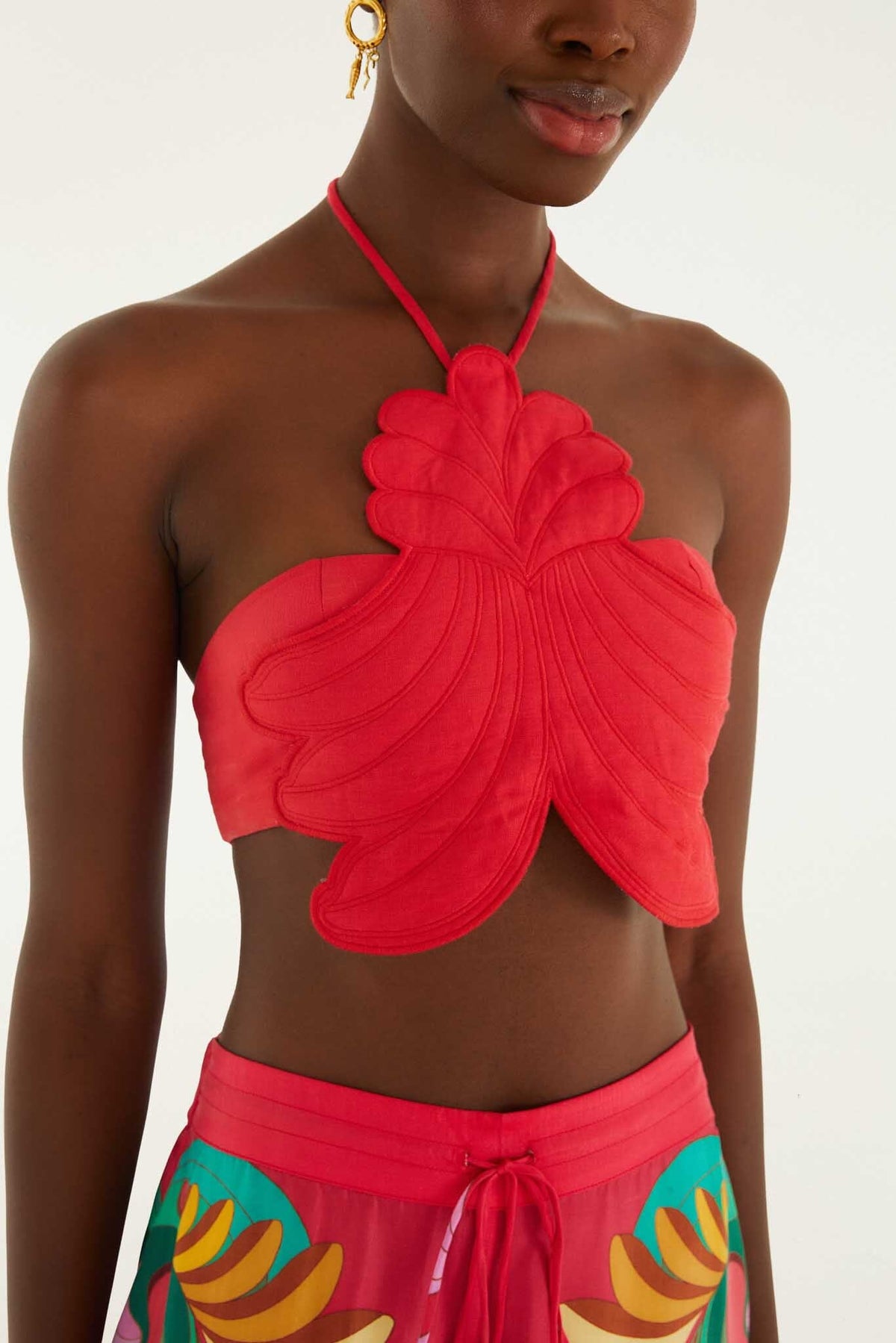 Red 3d Shell Halter Neck Crop Top
