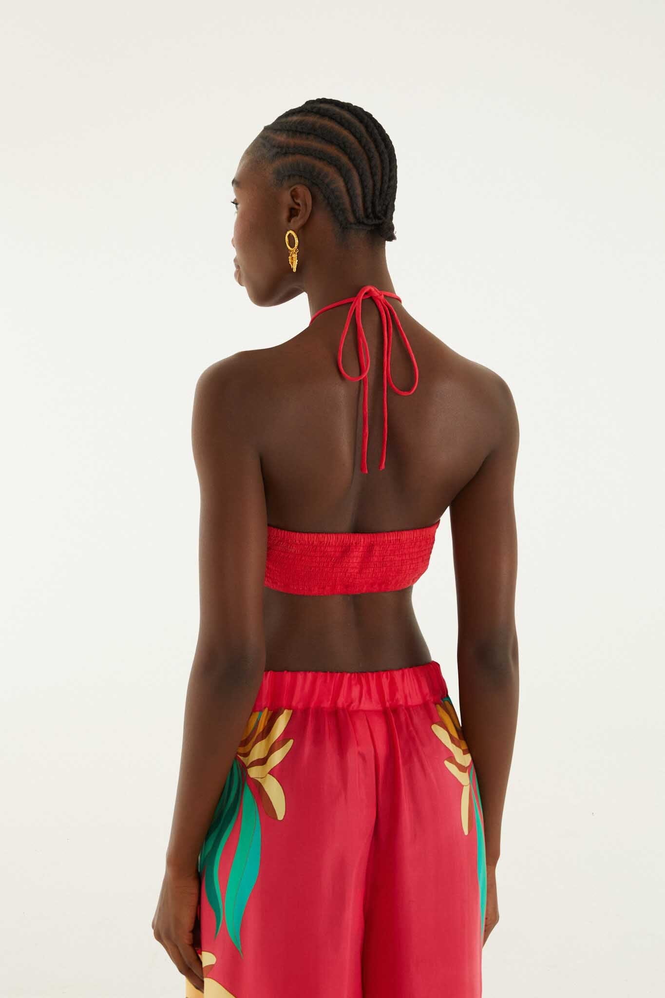 Red 3d Shell Halter Neck Crop Top