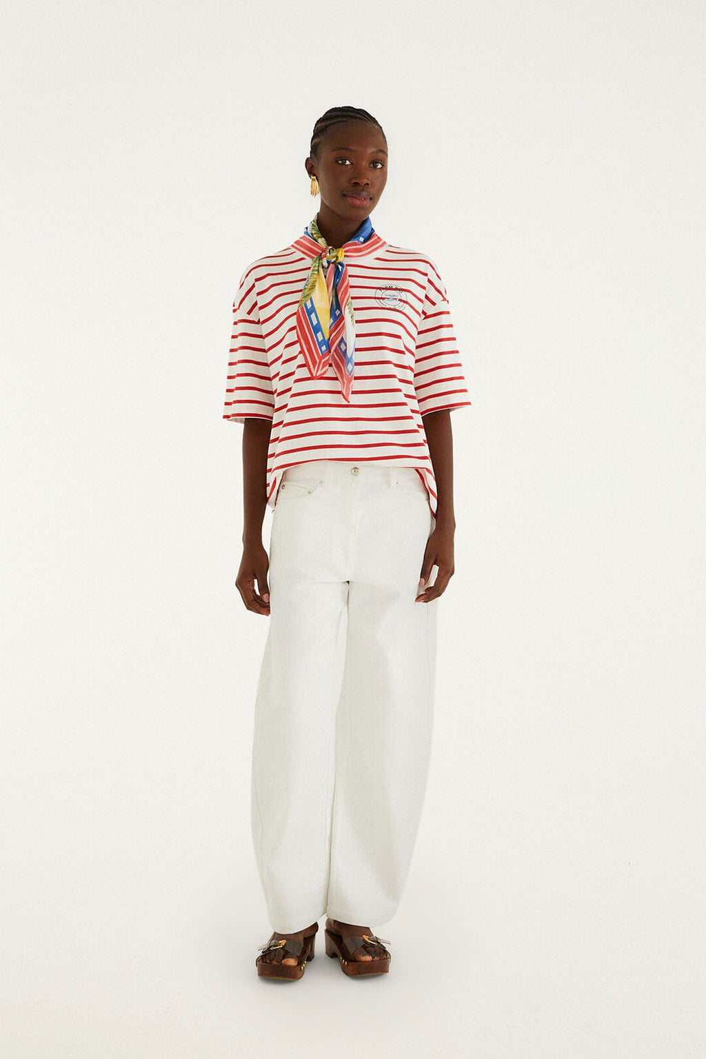 Red Summer In The Tropics Stripes T-Shirt & Scarf