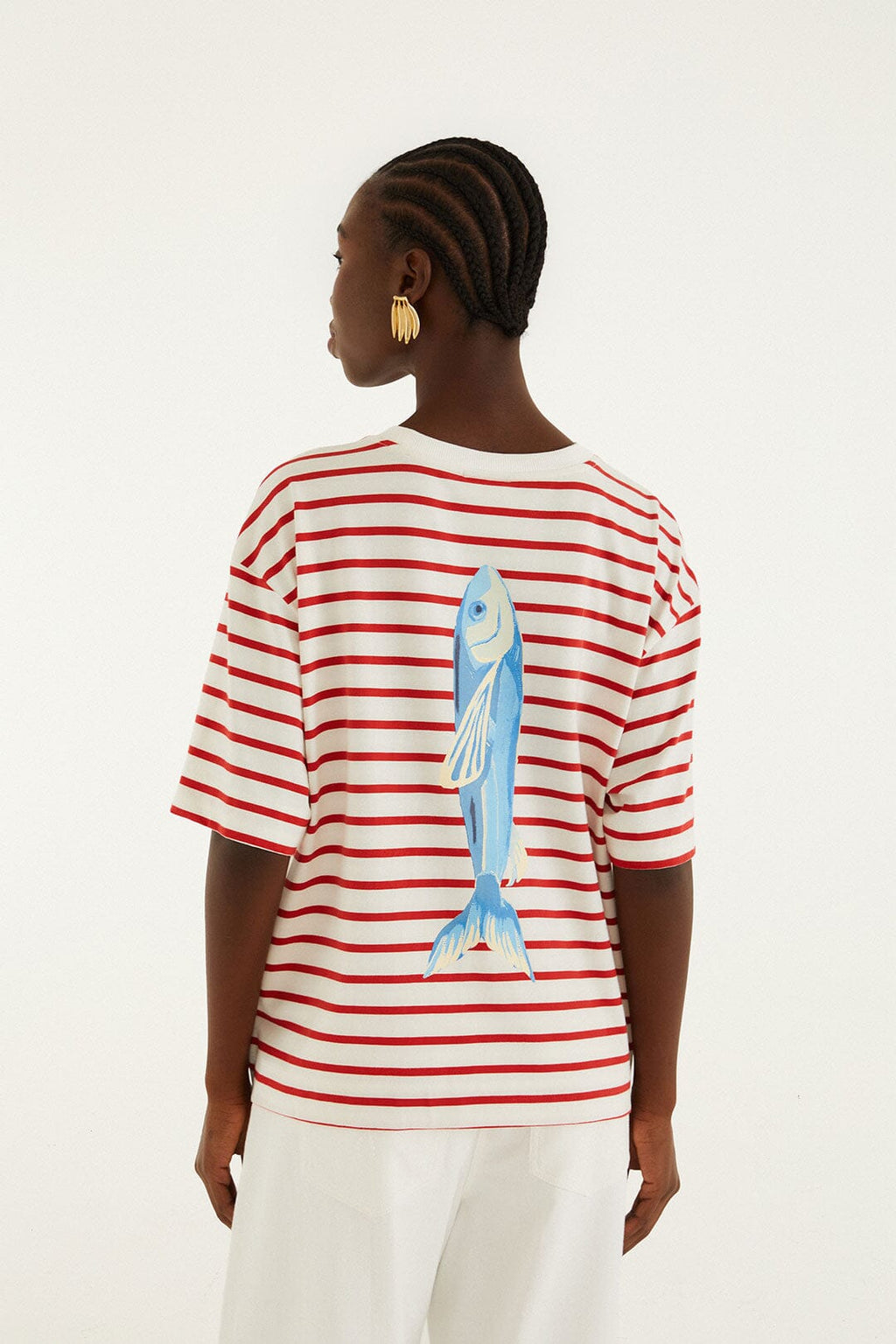 Red Summer In The Tropics Stripes T-Shirt & Scarf
