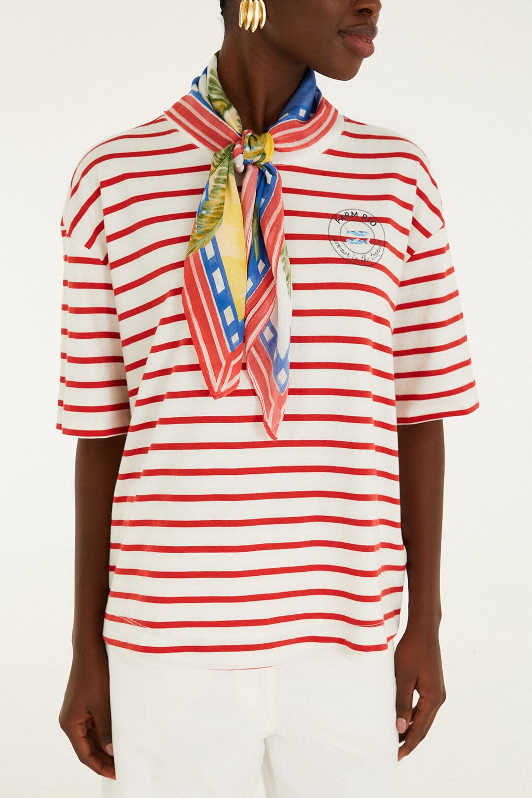 Red Summer In The Tropics Stripes T-Shirt & Scarf