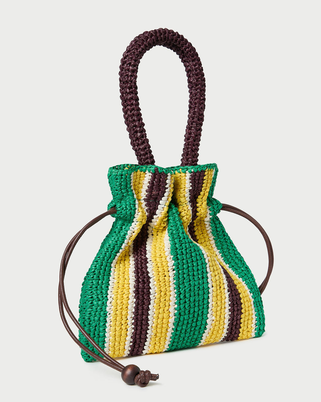 Kylie Green/Yellow Raffia Drawstring Pouch