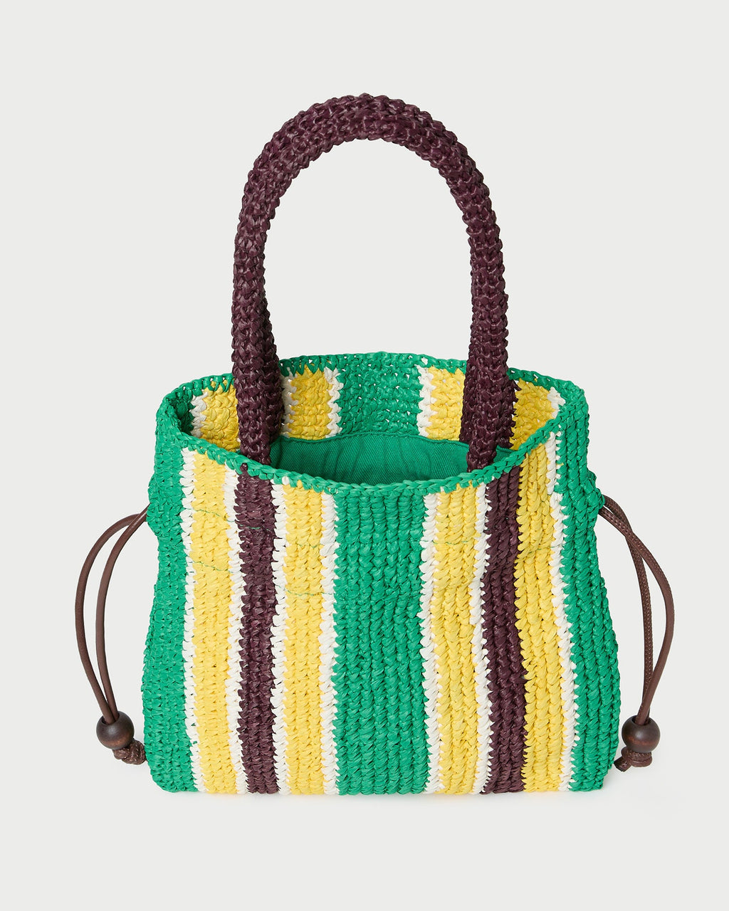 Kylie Green/Yellow Raffia Drawstring Pouch