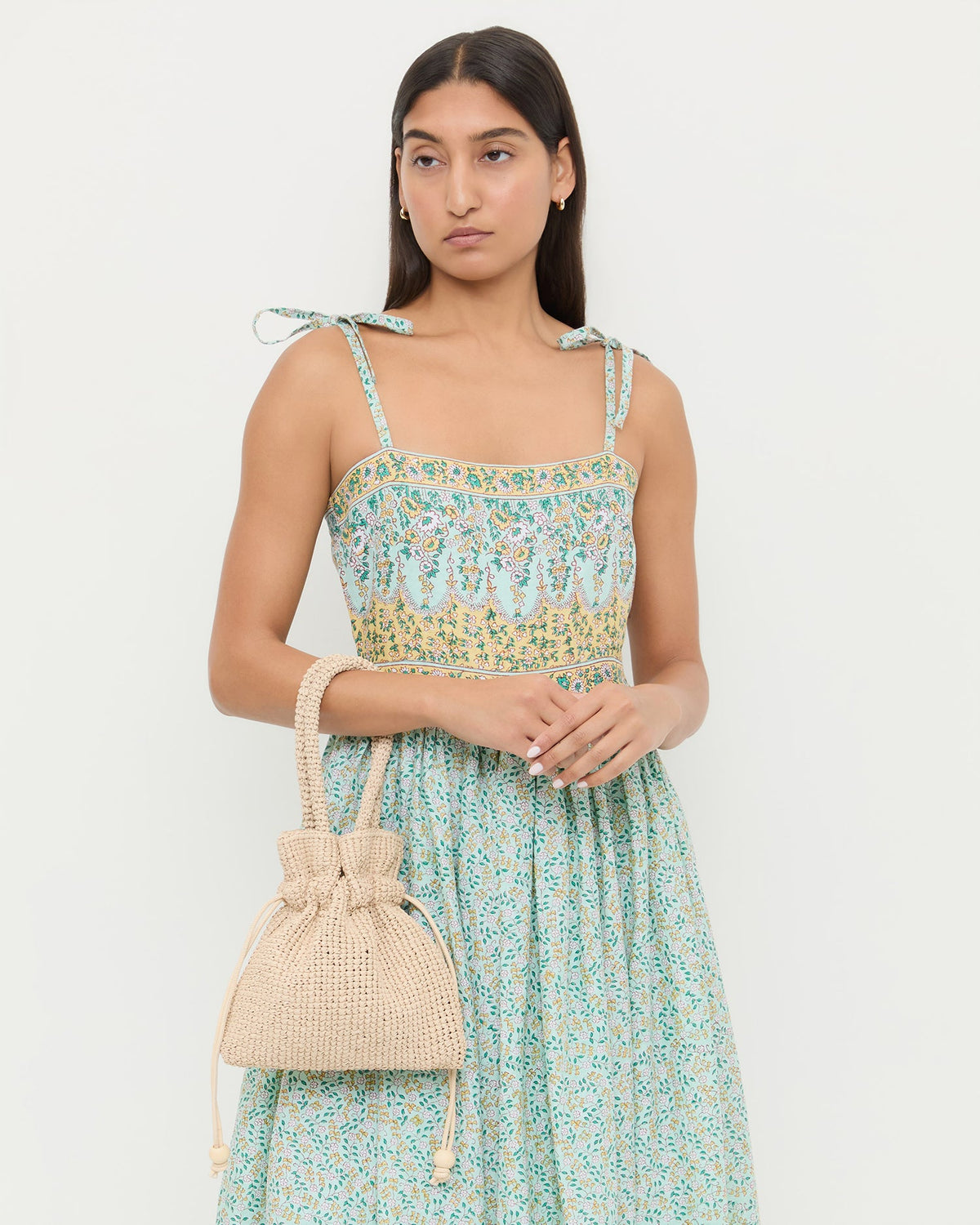Kylie Natural Raffia Drawstring Pouch