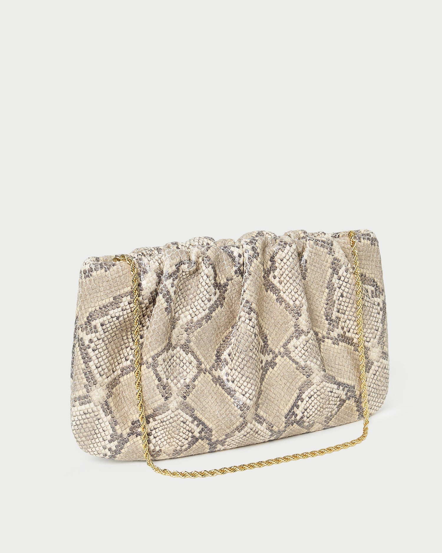 Serena Snake Leather Gathered Clutch